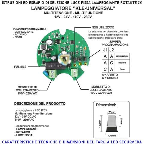 Segnale Rosso 9 Led Su 3 Steli Funzioni Luce Fissa Lampeggiante O Rotante Alimentazione 12/24/230 V Montaggio A Palo O - Foto 2