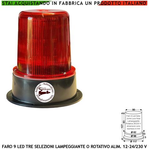 Segnale Rosso 9 Led Su 3 Steli Funzioni Luce Fissa Lampeggiante O Rotante Alimentazione 12/24/230 V Montaggio A Palo O - Foto 1