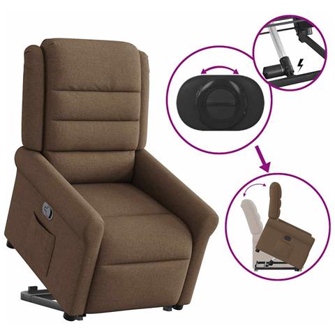 Poltrona Alzapersona Reclinabile Marrone in Tessuto - Foto 9