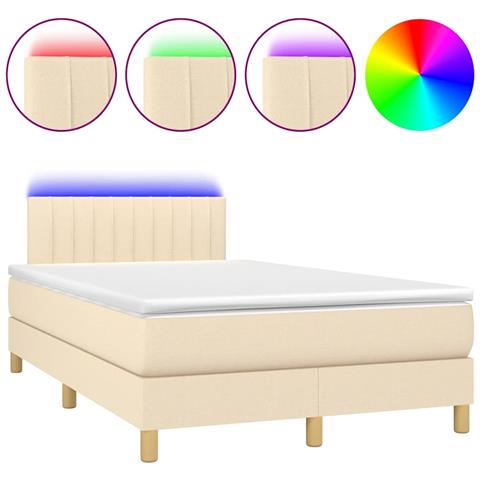 Letto a Molle con Materasso e LED Crema 120x190 cm in Tessuto - Foto 1