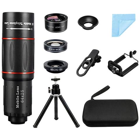 Kit Obiettivo Telescopico Per Cellulare Con Zoom 64x Con Obiettivo 0.63x E Custodia - Compatibile Con Smartphone - Foto 1