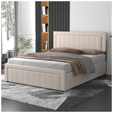 Nashville Letto Contemporaneo Con Contenitore 140x190cm In Velluto Beige - Foto 2