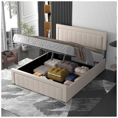 Nashville Letto Contemporaneo Con Contenitore 140x190cm In Velluto Beige - Foto 1