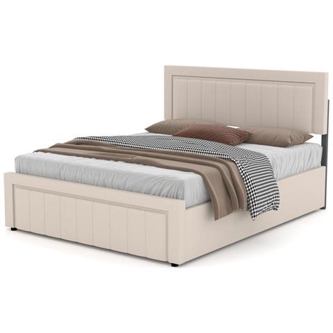 Nashville Letto Contemporaneo Con Contenitore 140x190cm In Velluto Beige - Foto 6