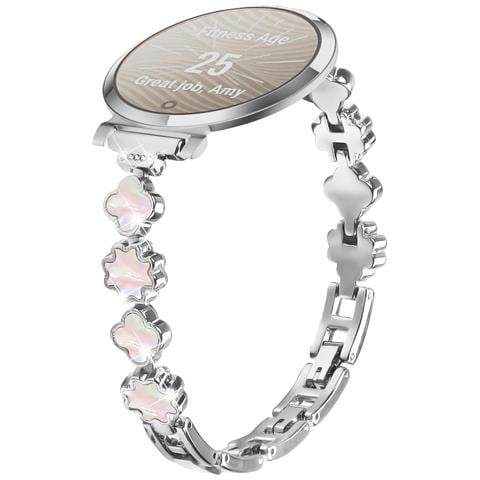 Elegante Cinturino In Metallo Con Quadrifoglio E Madreperla Compatibile Con Garmin Lily 2 Silver - Foto 1