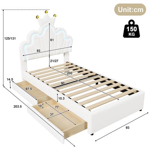 Letto Bambino Con Schienale Regolabile, Led A 16 Colori E Cassetti - Foto 2