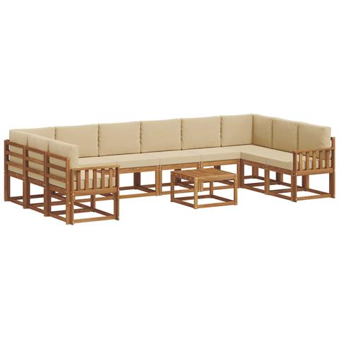 Set di divani da esterno con cuscino 11 pcs Naturale e Beige - Foto 1