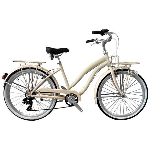 Bici Alluminio Da Donna Misura 26 City Bike Bicicletta Beach Cruiser Stile Americano Cambio 7v Completa Di Accessori Luci A Led - 46 Panna - Foto 1