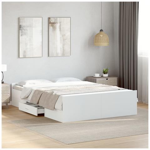 Giroletto con Cassetti Bianco 140x190 cm in Legno Multistrato - Foto 2