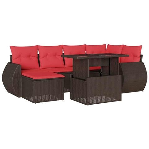 Set Divani da Giardino 7 pz con Cuscini Marrone in Polyrattan - Foto 1