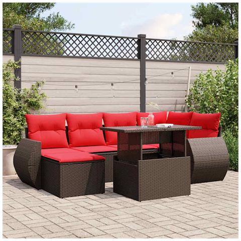 Set Divani da Giardino 7 pz con Cuscini Marrone in Polyrattan - Foto 2