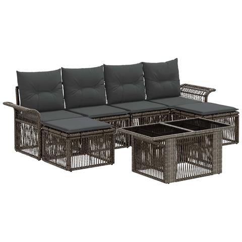 Set Divano da Giardino 7 pz Grigio e Grigio Scuro polyrattan - Foto 1