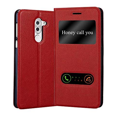 Cadorabo Custodia Compatibile Con Honor 6x In Rosso Zafferano - Coperchio Protettivo Con Chiusura Magnetica, Funzione Stand E 2 Finestre Di Visualizzazione - Foto 1