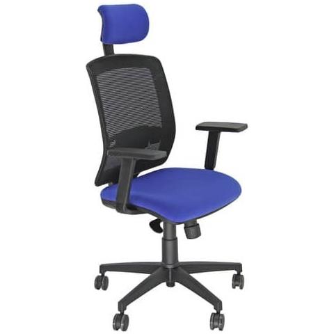 Sedia Semidirezionale Girevole Molly Mlapg Con Poggiatesta - Schienale Rete Nero Rivest. Ignifugo Blu Mlapg / ib - Foto 1