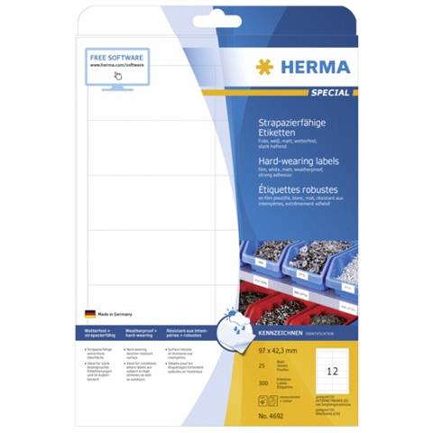 Labels film white 96,5x42,3 SuperPrint, Bianco, Labels / pack - 300 pcs. Sheets / pack - 25 pcs, 96, 5 x 42, 3 mm, A4 sheets, film, matt - Foto 2