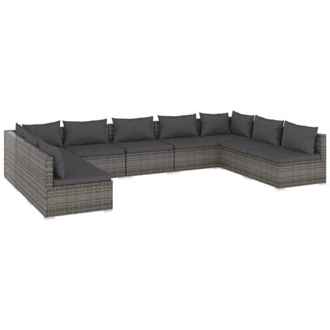 Set Divani Da Giardino 9 Pz Con Cuscini In Polyrattan Grigio - Foto 1
