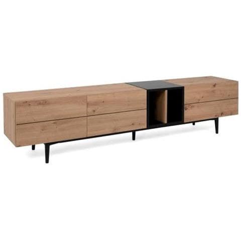 Tv-meubel Met 3 Kleppen - Eiken En Zwart Decor - L 195 X D 37 X H 48 Cm - Nola - Foto 1