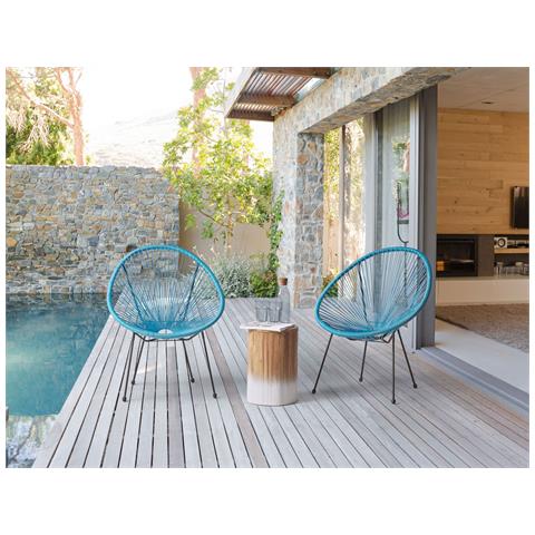 Set Di 2 Sedie Spaghetti Rattan Blu Acapulco Ii - Foto 1