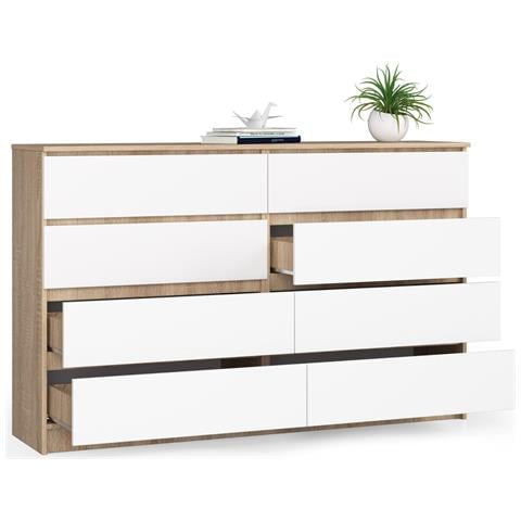 Cassettiera K160, 8 cassetti, 160x40x99 cm, Colore Sonoma Quercia e Bianco - Foto 2