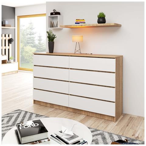 Cassettiera K160, 8 cassetti, 160x40x99 cm, Colore Sonoma Quercia e Bianco - Foto 5