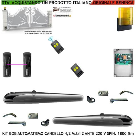 Kit Automazione Cancello 4,2 Metri 2 Ante Motori Bob21m Vite Rullata 230 V Corsa 325 Mm Spinta 1800 Nm Sblocco A Chive - Foto 1