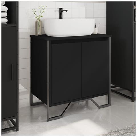 Mobile Lavabo Bagno Nero 60x35x60 Cm In Truciolato - Foto 3