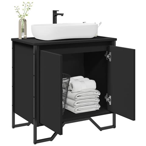 Mobile Lavabo Bagno Nero 60x35x60 Cm In Truciolato - Foto 1