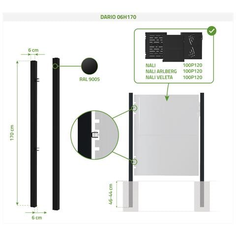 Cancello In Acciaio 1m Nali H. 120cm Nero Opaco + 2 Montanti In Acciaio Dario - Foto 8