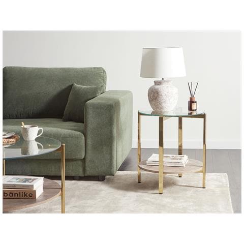 Tavolino Basso Con Piano In Vetro Legno Chiaro E Oro Lovell - Foto 1