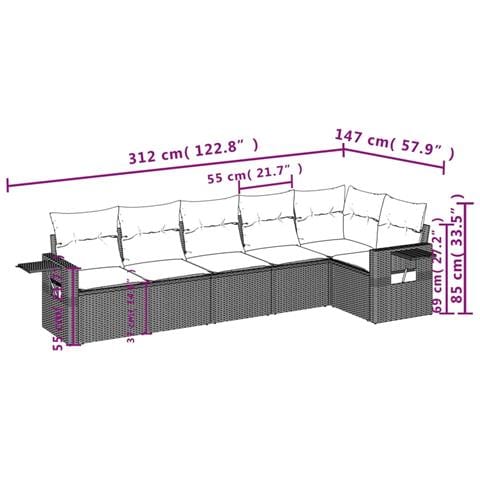 Set Divano Da Giardino 6 Pz Con Cuscini Nero In Polyrattan - Foto 3