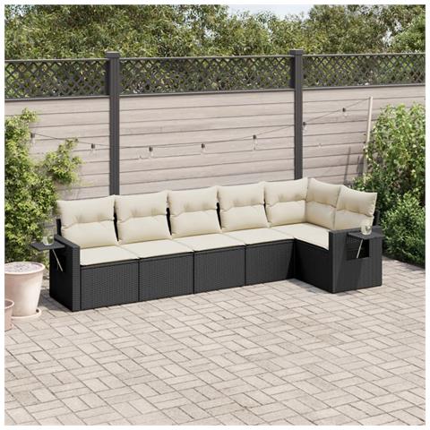 Set Divano Da Giardino 6 Pz Con Cuscini Nero In Polyrattan - Foto 1