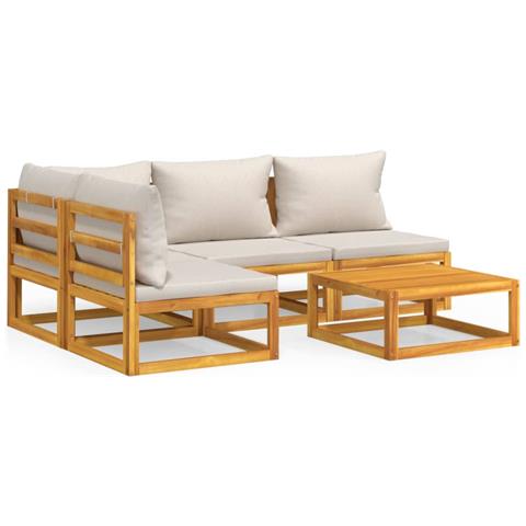 Set Salotto Giardino 5pz Cuscini Grigio Chiaro Legno Massello - Foto 1