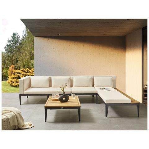 Set Di Divani Angolari Da Giardino 4 Posti Bracciano Lato Sinistro Legno Di Acacia Certificato Beige Chiaro - Foto 1