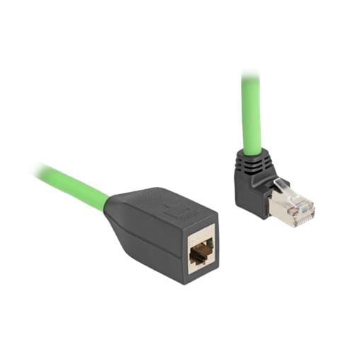 Cavo di prolunga di rete da RJ45 Cat. 6A maschio angolato verso l'alto per femmina SF /UTP adatto per catene portacavi PUR (TPU) 1 m verde - Foto 1