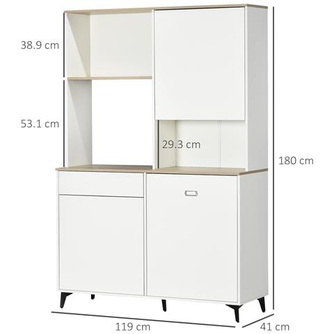 Dispensa Cucina in Truciolato e MDF con Ripiani Aperti, Armadietti e Cassetto, 119x41x180 cm, Bianco - Foto 6