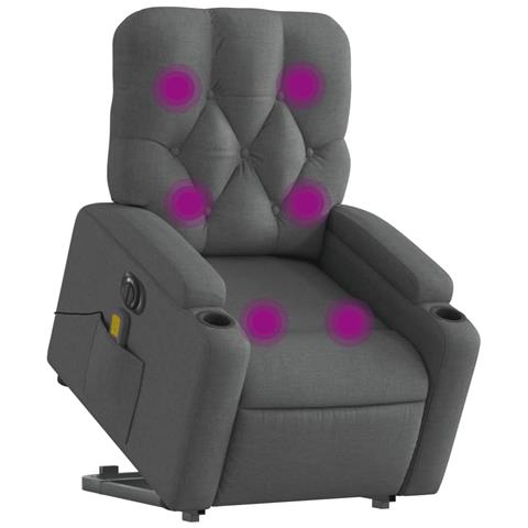 Poltrona Alzapersona Massaggi Elettrica Grigio Scuro Tessuto - Foto 3