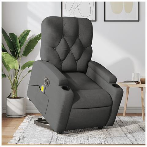 Poltrona Alzapersona Massaggi Elettrica Grigio Scuro Tessuto - Foto 1