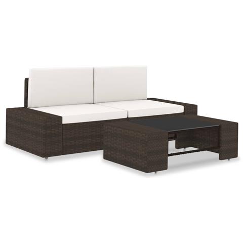 Lusso Casadino - Set Divani Da Giardino 3 Pz In Polyrattan Marrone - Foto 2
