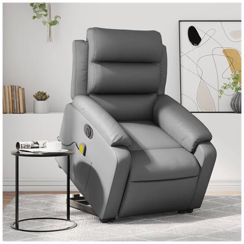 Lusso Casadino -  Poltrona Alzapersona Elettrica Reclinabile Grigio In Similpelle - Foto 8