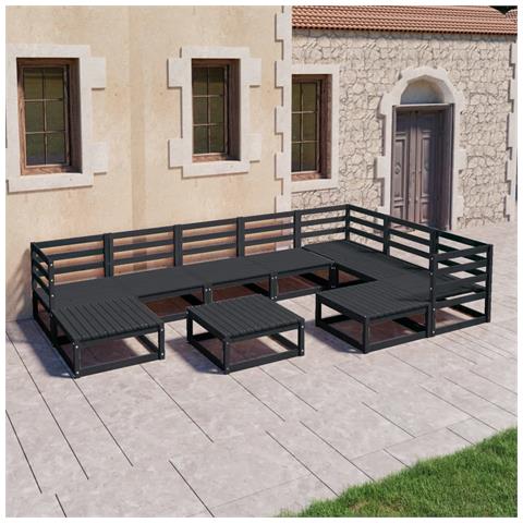 Set Divani Da Giardino 10 Pz Nero In Legno Massello Di Pino - Foto 8