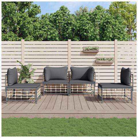 Set Divani da Giardino 4 pz con Cuscini Antracite in Polyrattan - Foto 2