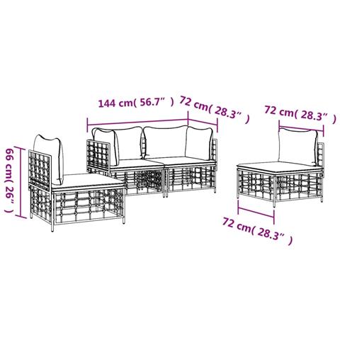 Set Divani da Giardino 4 pz con Cuscini Antracite in Polyrattan - Foto 8