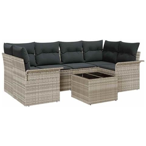 Set Divano Da Giardino 7 Pezzi Con Cuscini Grigio Chiaro Rattan - Foto 1