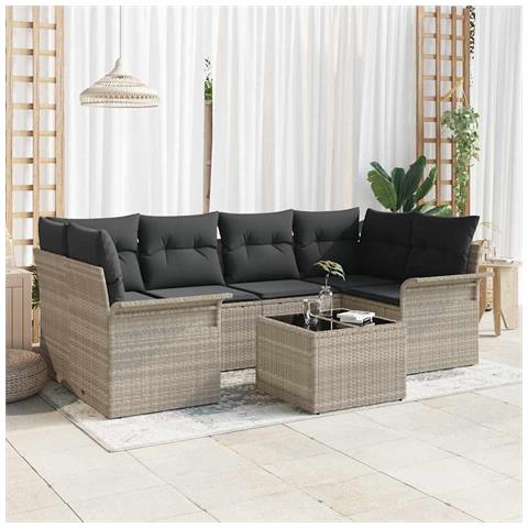 Set Divano Da Giardino 7 Pezzi Con Cuscini Grigio Chiaro Rattan - Foto 2