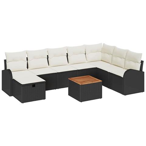 Set Divano da Giardino Black Poly Rattan con Cuscini 9 Pezzi - Foto 1