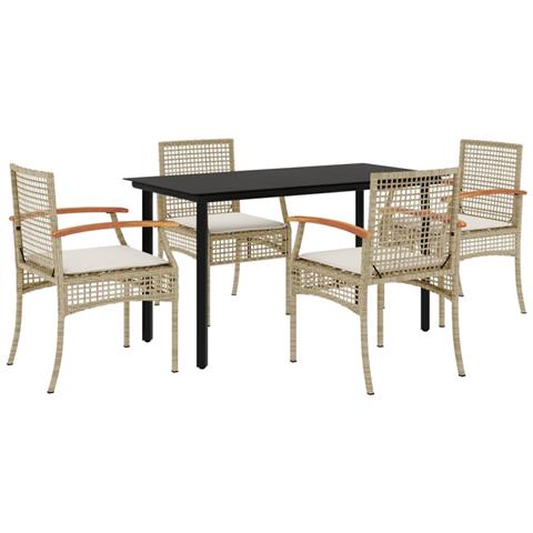 Set da Pranzo da Giardino 5 pz con Cuscini Beige in Polyrattan - Foto 1