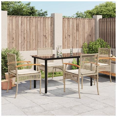 Set da Pranzo da Giardino 5 pz con Cuscini Beige in Polyrattan - Foto 2