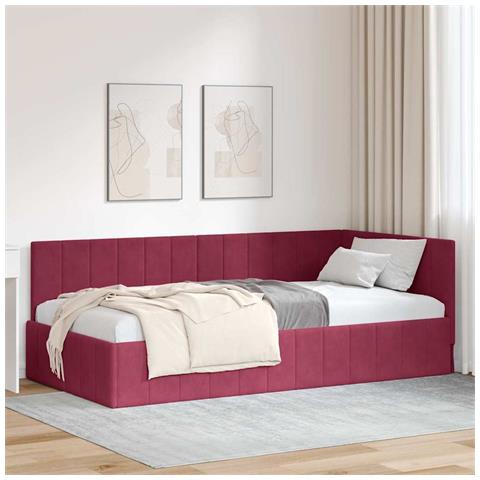 Cornice del letto ad angolo Rosso vino 90 x 190 cm Velluto - Foto 2