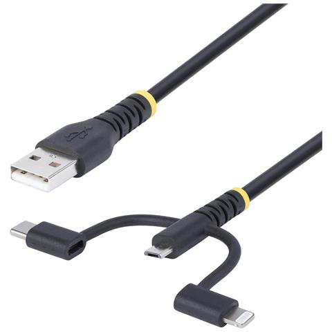 Cavo di Ricarica USB robusto da 1m, Da USB a Lightning /Micro-USB /Tipo-C, certificato Apple MFi, rivestimento in aramide, cavo universale di ricarica USB 3 in 1 per iPhone /iPad /Android - Foto 1