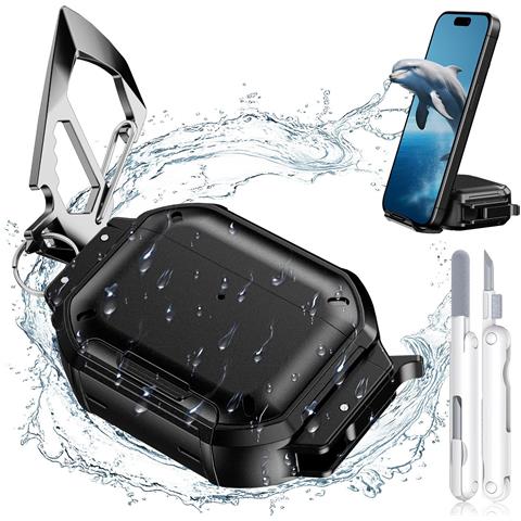 Custodia Protettiva In Tpu Con Penna Per La Pulizia Compatibile Con Apple Airpods Pro 3 - Antiurto E Impermeabile Black - Foto 1